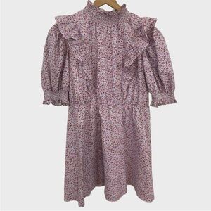 Tuckernuck Hyacinth House Purple Pink Floral Ruffle Trim Dress Size Medium